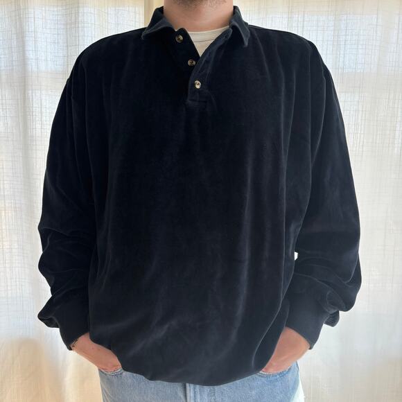 Vintage Norm Thompson Velvet Henley Sweater Mens XXL 90s Soft Velour - Picture 1 of 8